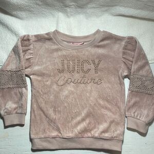 3T pink velvet long sleeve crocheted lace sweater Juicy Couture studded graphic